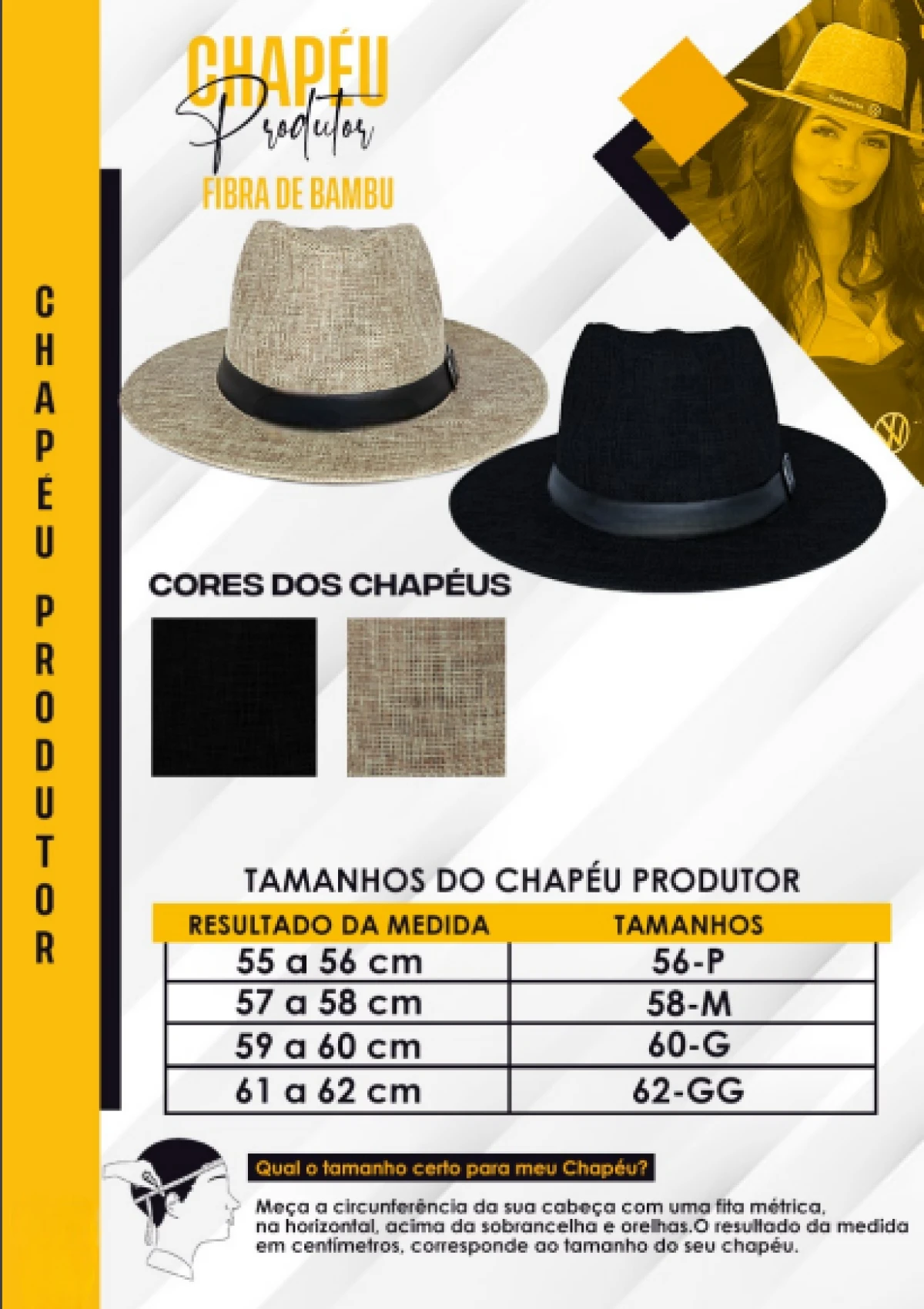 Chapéu Produtor - Chapéu fibra de bambu cor palha