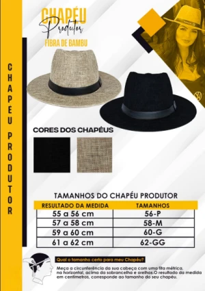 Chapéu Produtor - Chapéu fibra de bambu cor palha