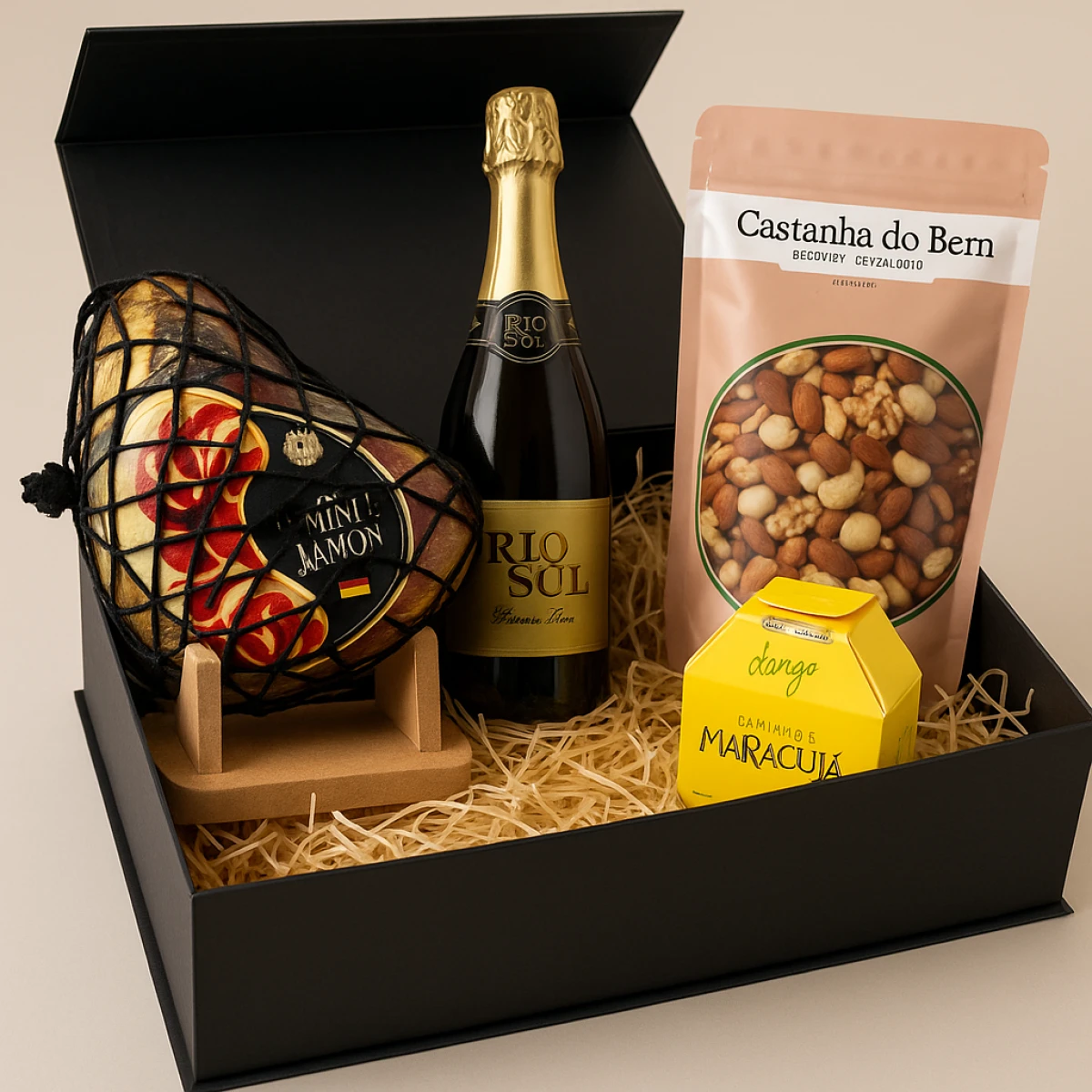 Kit Espumante , Chocolate Premium, Jamón e Mix de Castanhas